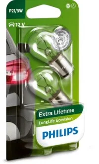 Лампа розжарювання P21/5W12V 21/5W BAY15d LongerLife EcoVision (2шт) (вир-во Philips) PHILIPS 12499LLECOB2