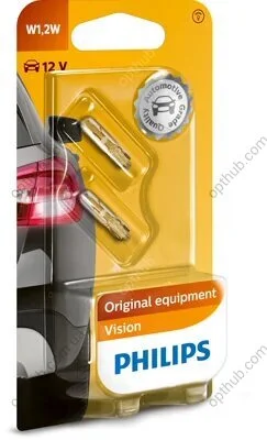 Лампа розжарювання W1,2W 12V 1.2W W2X4,6d 2шт blister (вир-во Philips) PHILIPS 12516B2 (фото 1)