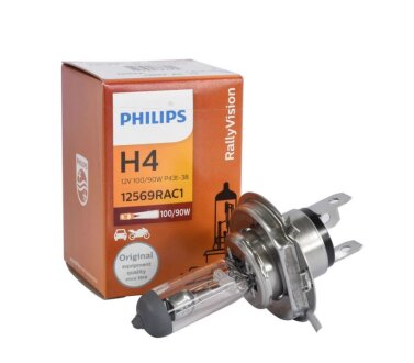 Лампа розжарювання H4 12V 100/90 WP43t-38 RALLY PHILIPS 12569RAC1