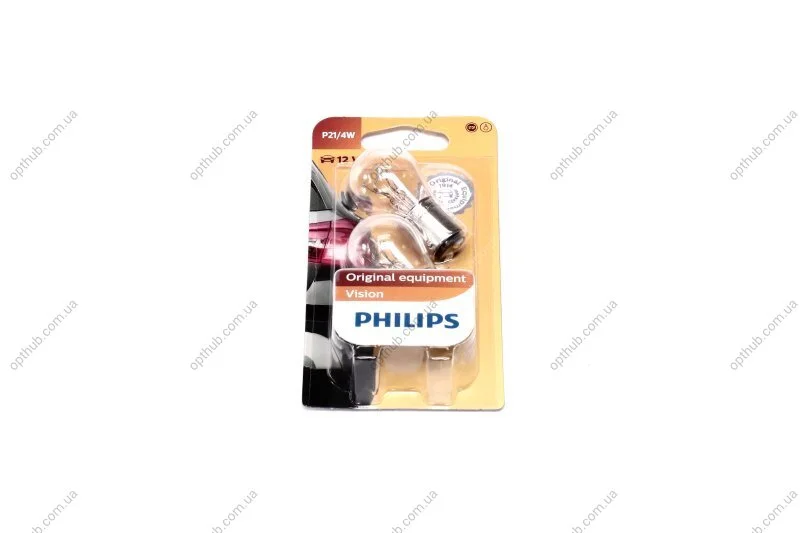 Лампа розжарювання P21/4W 12V BAZ15d 2шт blister (вир-во Philips) PHILIPS 12594B2 (фото 1)