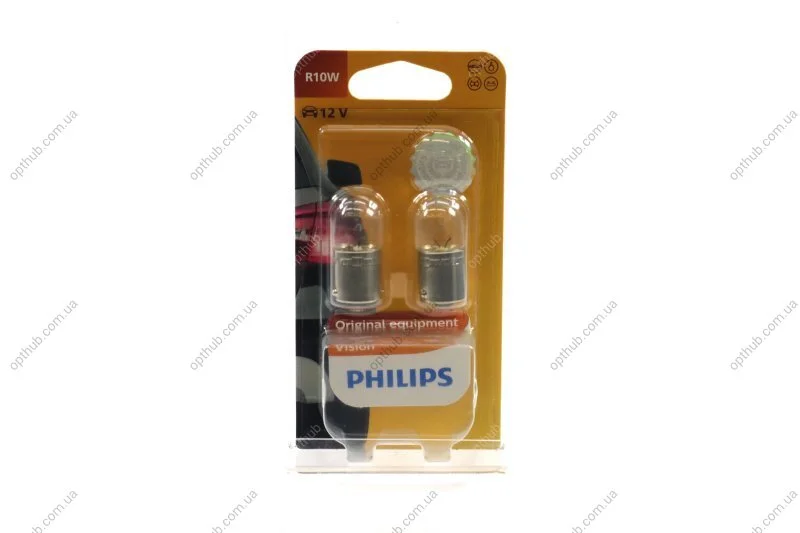 Лампа розжарювання R10W 12V 10W BA15s 2шт blister (вир-во Philips) PHILIPS 12814B2 (фото 1)