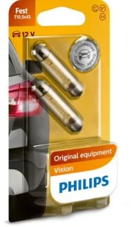 Лампа розжарювання T10,5X43 12V 10W SV 8,5 Fest VISION 2шт blister (вир-во Philips) PHILIPS 12866B2
