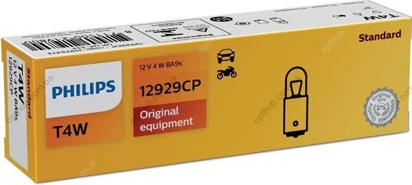 Лампа розжарювання T4W12V 4W BA9s (вир-во Philips) PHILIPS 12929CP (фото 1)