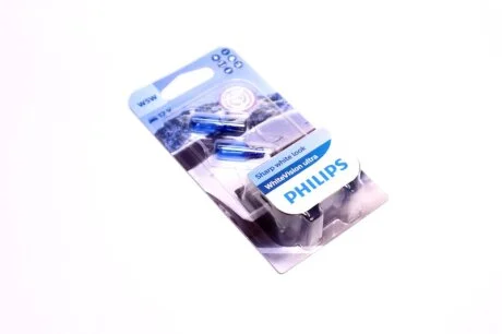 Лампа розжарювання W5W WhiteVision ultra 12V 5W W2, 1x9, 5d (+60) (3300K) 2шт. blister (вир-во Phili PHILIPS 12961WVUB2