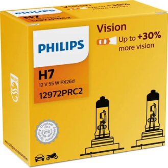 Лампа розжарювання H7 12V 55W PX26d Vision +30 PHILIPS 12972PRC2