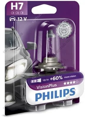 Автолампа галогенова 55W H7 12V 55W PX26D / VISIONPLUS - НА 60% УВЕЛИЧЕН ПОТОК СВЕТА / 1ШТ. BLISTER PHILIPS 12972VPB1 (фото 1)