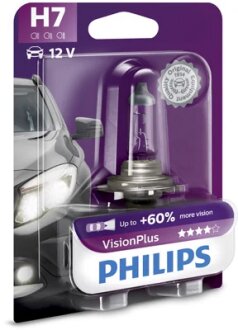 Автолампа галогенова 55W H7 12V 55W PX26D / VISIONPLUS - НА 60% ЗБІЛЬШЕНИЙ ПОТІК СВІТЛА / 1ШТ. BLISTER PHILIPS 12972VPB1