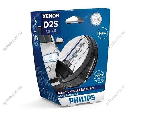 Автолампа ксенонова D2S 85V 35W 5000K P32D-2 / WHITE VISION GEN2 - ЯРКОСТЬ СВЕТА УВЕЛИЧЕНА НА 120 PHILIPS 85122WHV2S1 (фото 1)