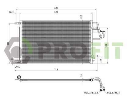 Конденсер кондиціонера КОНДЕНСЕР HYUNDAI TUCSON 04-, KIA SPORTAGE 05- -ua PROFIT 1305C1