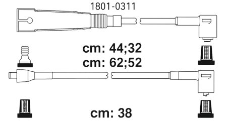 Комплект кабелів високовольтних К-Т В.В. ПРОВОДОВ VW JETTA 84-91, GOLF 91-97 PROFIT 1801-0311