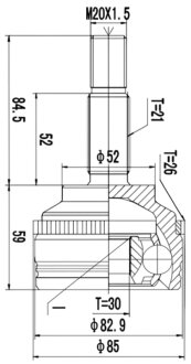 ШРКШ зі змазкою в комплекті ШАРНИРНЫЙ КОМПЛЕКТ RENAULT CLIO 98-, KANGOO 97- ВНЕШН. (30 ШЛИЦОВ) -ua PROFIT 2710-1378