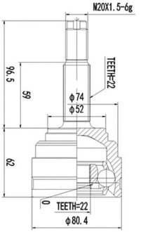ШРКШ зі змазкою в комплекті ШАРНИРНЫЙ КОМПЛЕКТ DAEWOO LANOS 97- (22X22) ВНЕШН. -ua PROFIT 2710-3000