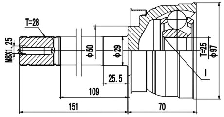 ШРКШ зі змазкою в комплекті ШАРНІРНИЙ КОМПЛЕКТ NISSAN NAVARA. PATHFINDER 01- ЗОВНІШН. PROFIT 2710-3103