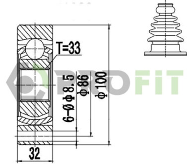 ШРКШ зі змазкою в комплекті ШАРНИРНЫЙ КОМПЛЕКТ VW TRANSPORTER (T3) 84-92 ВНЕШН./ВНУТР. -ua PROFIT 2810-1001