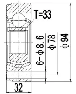 ШРУС со смазкой в комплекте ШАРНИРНЫЙ КОМПЛЕКТ VW GOLF 83-91, JETTA 84-91, PASSAT 74-97 ВНУТРЬ. PROFIT 2810-1004