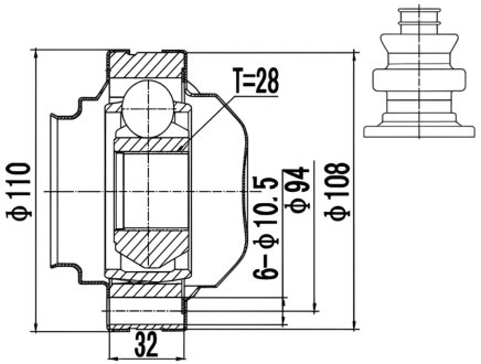 ШРКШ зі змазкою в комплекті ШАРНИРНЫЙ КОМПЛЕКТ VW GOLF 00-. PASSAT 05-. SKODA OCTAVIA 04-. SEAT LEON -ua PROFIT 2810-3036