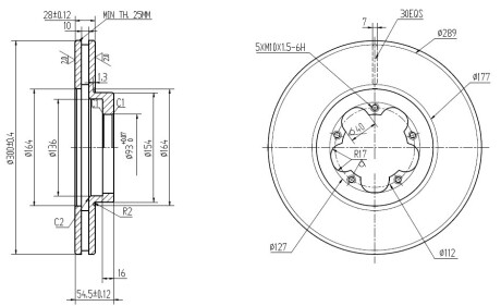 Диск тормозной ПРЕДЫДУЩИЙ FORD TRANSIT FT 300,330,350,430 04.2006-,ДИАМЕТР ПРОИЗВЕДЕНИЯ М10 PROFIT 5010-1555
