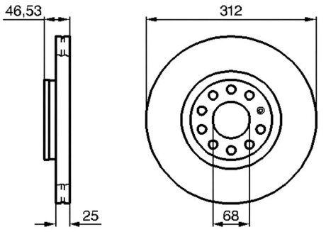 Диск гальмівний ПЕРЕДН AUDI A4 1.8-3.2 04-, A6 1.8-4.2 97-05,SKODA SUPERB 1.8-2.8 02-08,VW PASSAT 2. -ua PROFIT 5010-1707