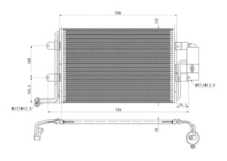Конденсер кондиціонера КОНДЕНСЕР SKODA OCTAVIA 97-, VW BORA, GOLF IV 98- -ua PROFIT 9545C1