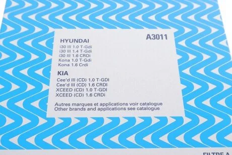 Фільтр повітряний Hyundai I30 1.4MPI/1.6 CRDi 16- PURFLUX UA63 Purflux A3011