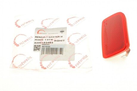 Світловідбивач бампера (заднього) Renault Master III/Opel Movano B 2.3CDTI 10- (R) (opt-om) ROTWEISS RWS1375