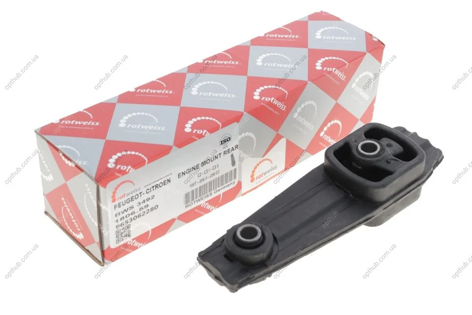 Подушка двигуна (задня) Citroen C3/Peugeot 207 98- (opt-om) ROTWEISS RWS3492 (фото 1)