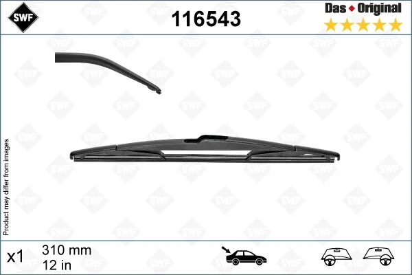 Щетка стеклоочистителя ПЛАСТИКОВЫЙ ЗАДНЫЙ DAS ORIGINAL / 310 MM / HYUNDAI SANTA FE IV (TM, TMA) 2018- SWF 116543 (фото 1)