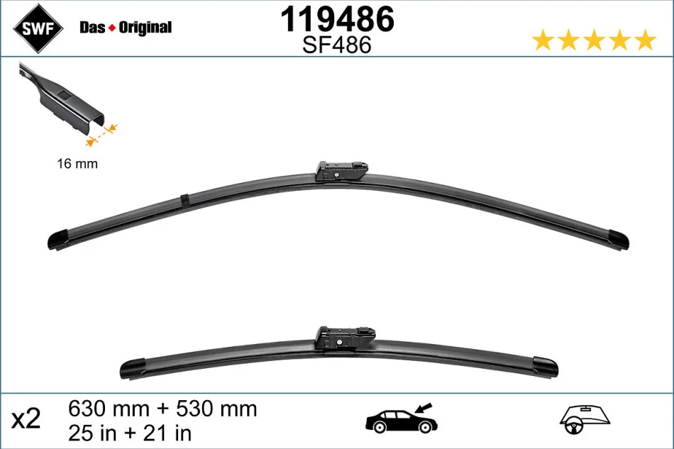Щітка склоочисника К-Т БЕСКАРКАСНЫЙ VISIOFLEX / 630/530 MM / LHD / SKODA KODIAQ (NS7) -ua SWF 119486 (фото 1)