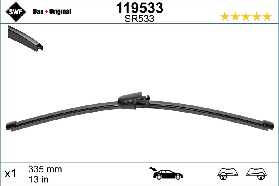 Щітка склоочисника БЕСКАРКАСНЫЙ ЗАДНИЙ VISIOFLEX / 335 MM / LHD / VOLVO V90 II (10/2016 >), VOLVO XC40 -ua SWF 119533 (фото 1)