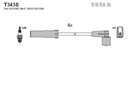 Провод высоковольтный ГАЗ дв. УМЗ 4216 Евро-4, к-т, силикон TESLA T343S
