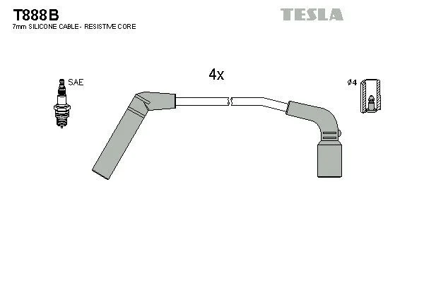 Провід свічковий Матіз 1,0/Авео 1,2 (силікон) Tesla TESLA T888B (фото 1)