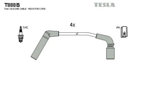 Провід свічковий Матіз 1,0/Авео 1,2 (силікон) Tesla TESLA T888B