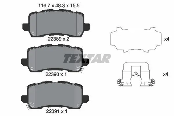 Комплект гальмівних колодок задн, ACURA MDX, TLX HONDA HR-V, ODYSSEY 1.5-3.5 11.13- TEXTAR 2238901 (фото 1)