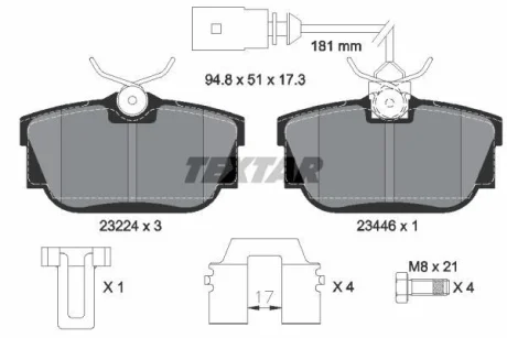 Комплект гальмівних колодок задн, VW CALIFORNIA T4 CAMPER, TRANSPORTER T4 1.8-2.8 07.90-06.03 TEXTAR 2322416