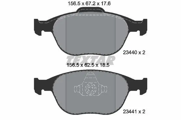 Комплект гальмівних колодок передн, FORD FIESTA V, FOCUS I, TOURNEO CONNECT, TRANSIT CONNECT 1.4D-2.0 11.01-12.13 TEXTAR 2344004 (фото 1)
