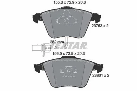 Колодки гальмівні (передні) Audi A4/A6/A8 02-11 (Ate-Teves) (з датчиками/ L=252mm) Q+ (opt-om) TEXTAR 2376302