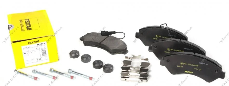 Колодки гальмівні (передні) Citroen Jumper/Fiat Ducato/Peugeot Boxer 2.0-3.0HDi 06- R16(+датчик) UA63 TEXTAR 2446703 (фото 1)