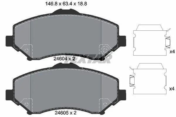 Комплект гальмівних колодок передн, CHRYSLER GRAND VOYAGER V, TOWN & COUNTRY, VOYAGER V DODGE GRAND, JOURNEY, NITRO FIAT FREEMONT JEEP CHEROKEE, WRANGLER III VW ROUTAN 2.0D-4.0 01.06- TEXTAR 2460401 (фото 1)