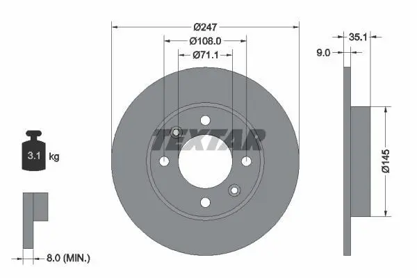 Диск гальмівний задн лів/прав CITROEN BERLINGO, C2, C2 ENTERPRISE, C3 I, C3 PLURIEL, C4, C4 I, XSARA PICASSO PEUGEOT 1007, 307, PARTNER, PARTNER ORIGIN 1.1-2.0D 06.96- TEXTAR 92111703 (фото 1)
