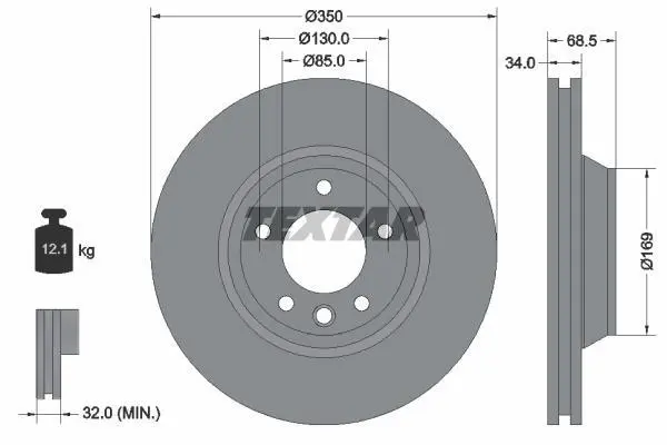 Диск гальмівний передн лів AUDI Q7 PORSCHE CAYENNE, PANAMERA VW TOUAREG 2.0-6.0D 05.02- TEXTAR 92121700 (фото 1)