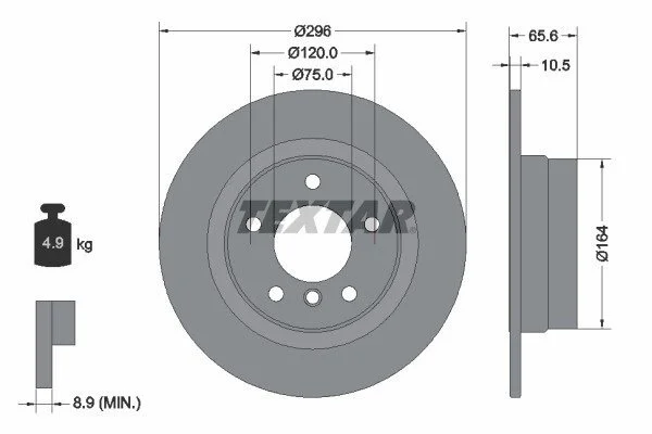 Диск гальмівний (задній) BMW 1 (E81/E87)/3 (E90/E92) 05-13 (296x10.5) PRO UA63 TEXTAR 92133103 (фото 1)