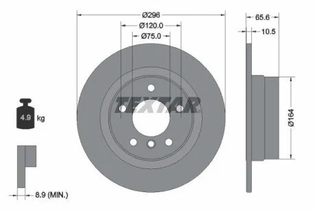 Диск гальмівний (задній) BMW 1 (E81/E87)/3 (E90/E92) 05-13 (296x10.5) PRO UA63 TEXTAR 92133103