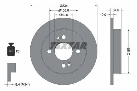 Диск гальмівний задн лів/прав KIA PICANTO I, PICANTO II, PICANTO III 1.0-1.2 04.04- TEXTAR 92147200