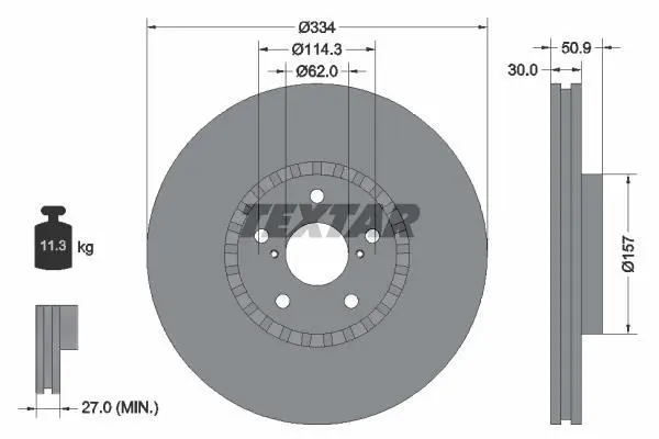 Диск гальмівний передн прав (без маточини) LEXUS GS, IS II, IS III, RC 2.0-4.6 04.05- TEXTAR 92147900 (фото 1)