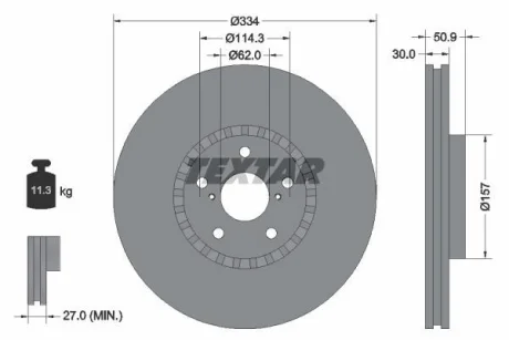 Диск гальмівний передн прав (без маточини) LEXUS GS, IS II, IS III, RC 2.0-4.6 04.05- TEXTAR 92147900