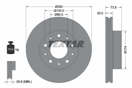Диск гальмівний передн лів/прав CITROEN JUMPER III FIAT DUCATO OPEL MOVANO C PEUGEOT BOXER 2.0D-Electric 04.06- TEXTAR 92157303