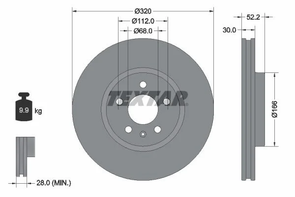 Диск гальмивний (передний) Audi A4/A5/Q5 07-17 (320x30) PRO+ UA63 TEXTAR 92160005 (фото 1)