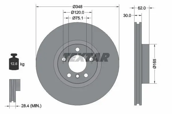 Диск гальмівний передн лів/прав BMW X5 (E70), X5 (F15, F85), X6 (E71, E72), X6 (F16, F86) 2.0-4.8 10.06-07.19 TEXTAR 92160903 (фото 1)