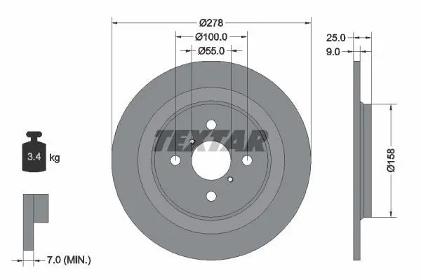 Диск гальмівний задн лів/прав (без маточини) TOYOTA YARIS, YARIS / VIOS 1.0-1.8 01.05-06.20 TEXTAR 92161900 (фото 1)