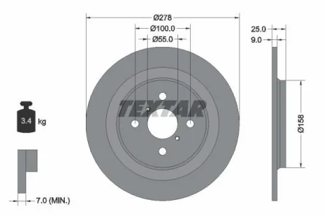 Диск гальмівний задн лів/прав (без маточини) TOYOTA YARIS, YARIS / VIOS 1.0-1.8 01.05-06.20 TEXTAR 92161900